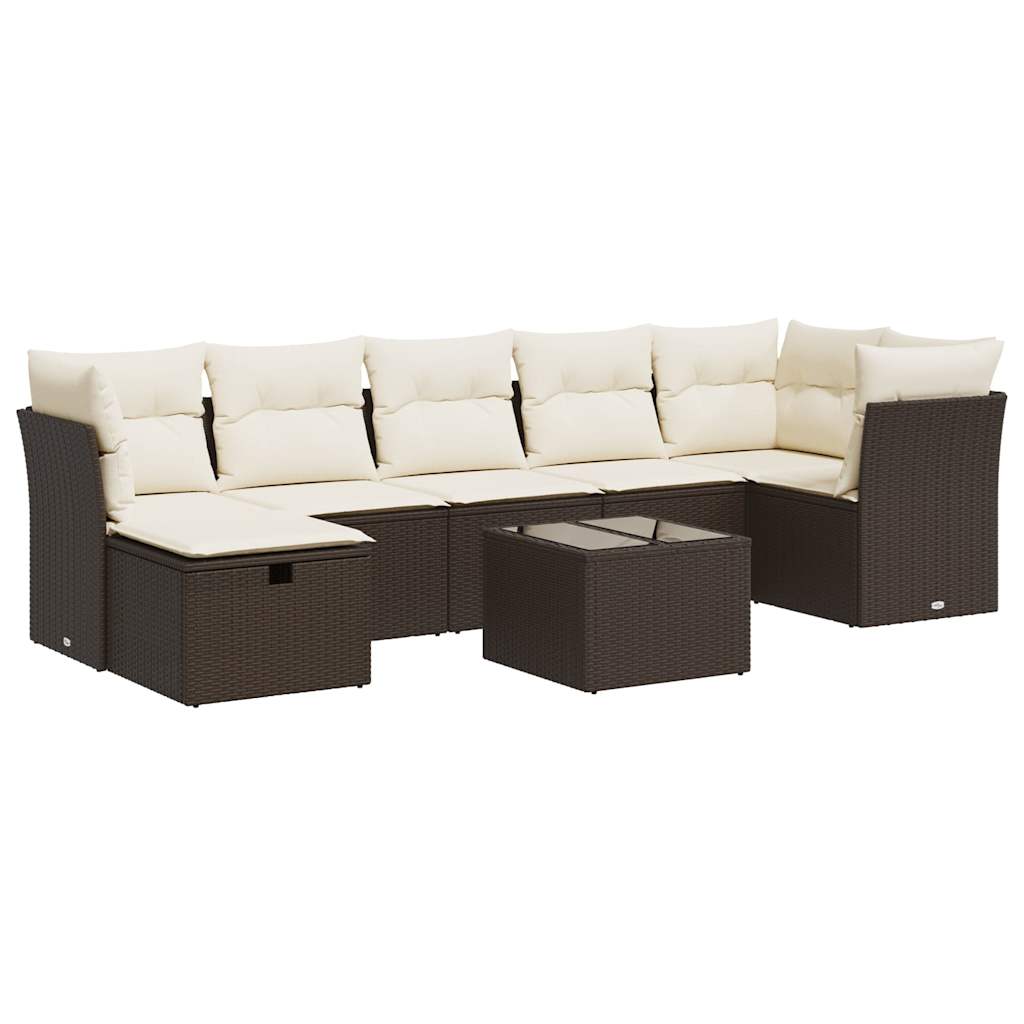 Set Divani da Giardino 8 pz con Cuscini Marrone in Polyrattan