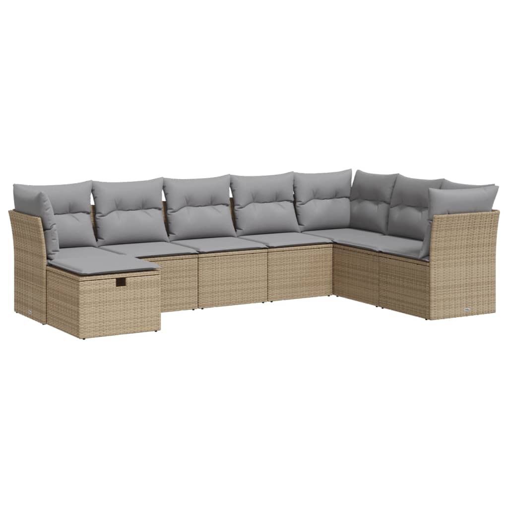 Set Divano da Giardino 8 pz con Cuscini Beige in Polyrattan