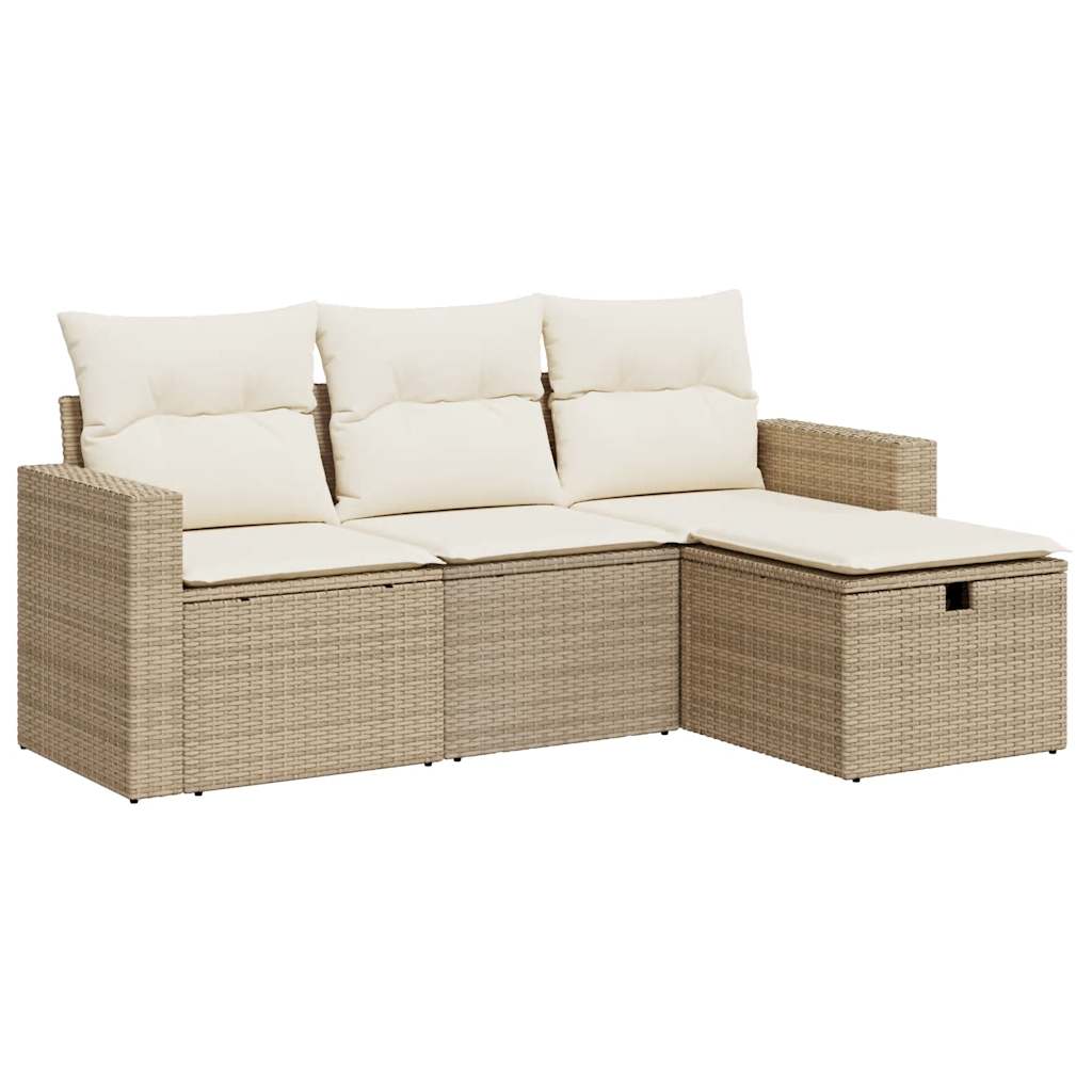 Set Divano da Giardino 4 pz con Cuscini Beige in Polyrattan