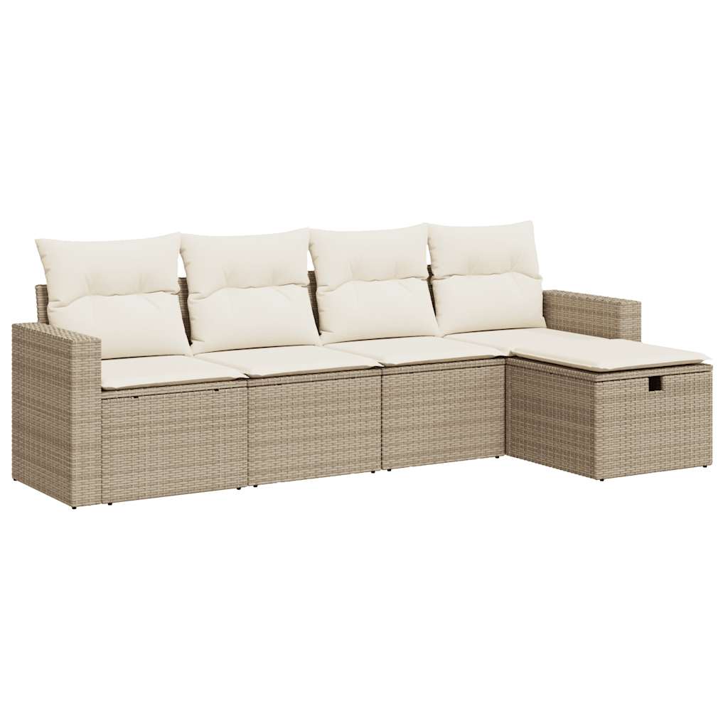 Set Divano da Giardino 5 pz con Cuscini Beige in Polyrattan