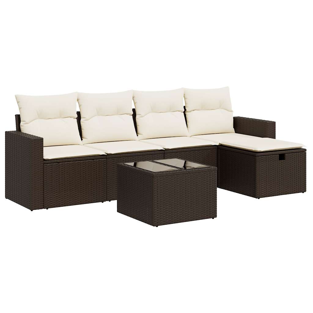 Set Divano da Giardino 6 pz con Cuscini Marrone in Polyrattan