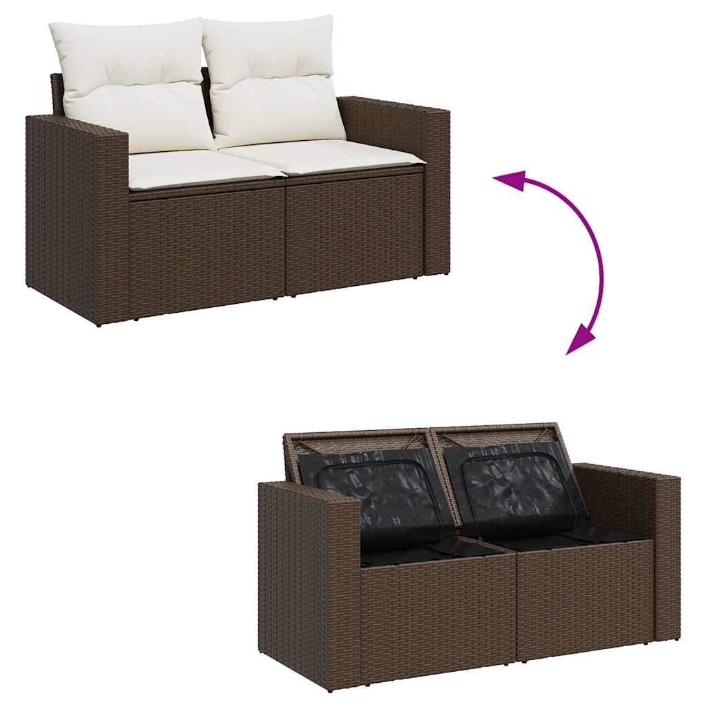 Set Divano da Giardino 6 pz con Cuscini Marrone in Polyrattan