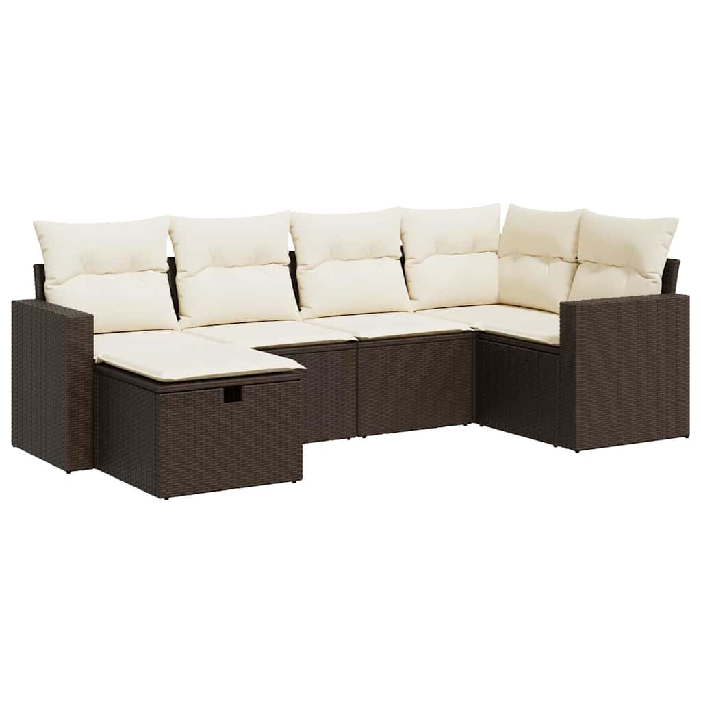 Set Divano da Giardino 6 pz con Cuscini Marrone in Polyrattan