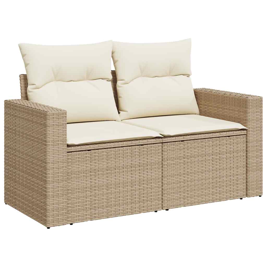 Set Divani da Giardino 7 pz con Cuscini Beige in Polyrattan