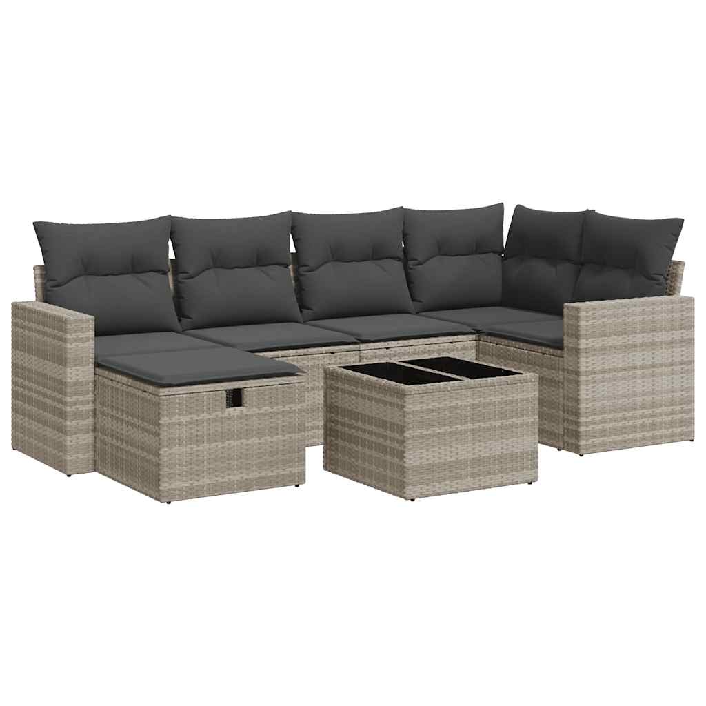 Set Divani da Giardino 7pz con Cuscini Grigio Chiaro Polyrattan