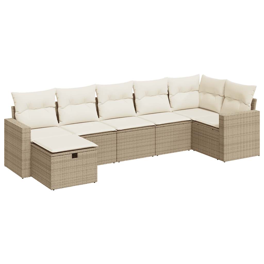 Set Divani da Giardino 7 pz con Cuscini Beige in Polyrattan