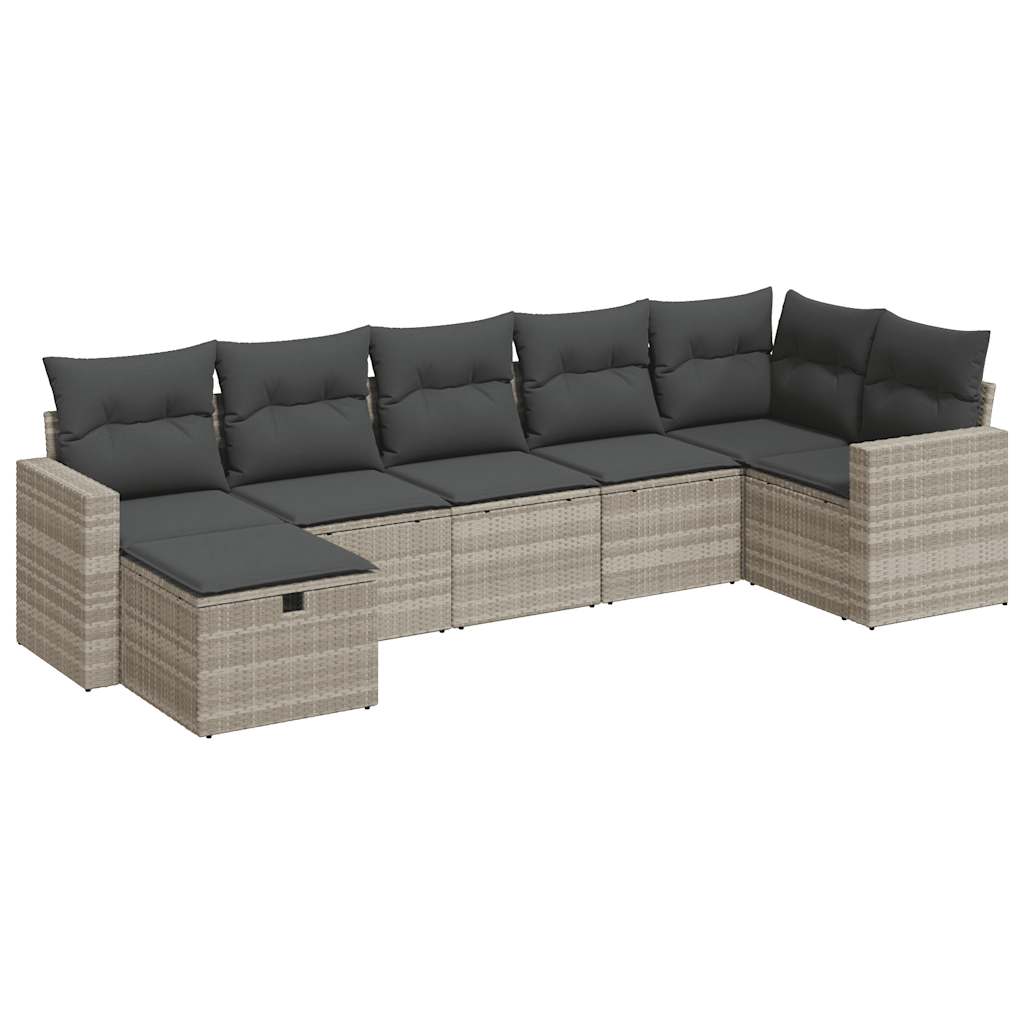 Set Divani da Giardino 7pz con Cuscini Grigio Chiaro Polyrattan