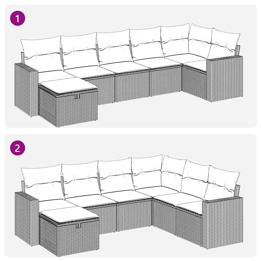 Set Divani da Giardino 7pz con Cuscini Grigio Chiaro Polyrattan