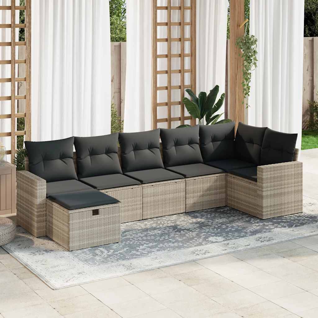 Set Divani da Giardino 7pz con Cuscini Grigio Chiaro Polyrattan