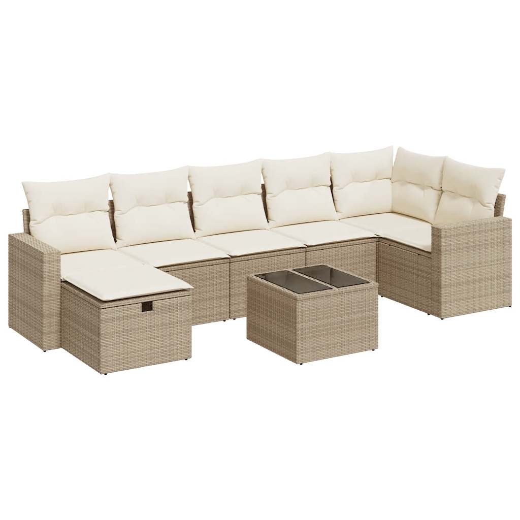 Set Divano da Giardino 8 pz con Cuscini Beige in Polyrattan