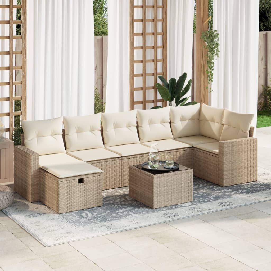 Set Divano da Giardino 8 pz con Cuscini Beige in Polyrattan