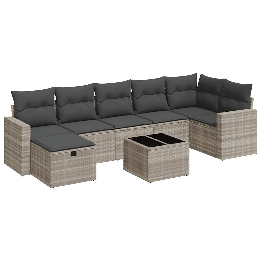 Set Divano da Giardino 8pz con Cuscini Grigio Chiaro Polyrattan