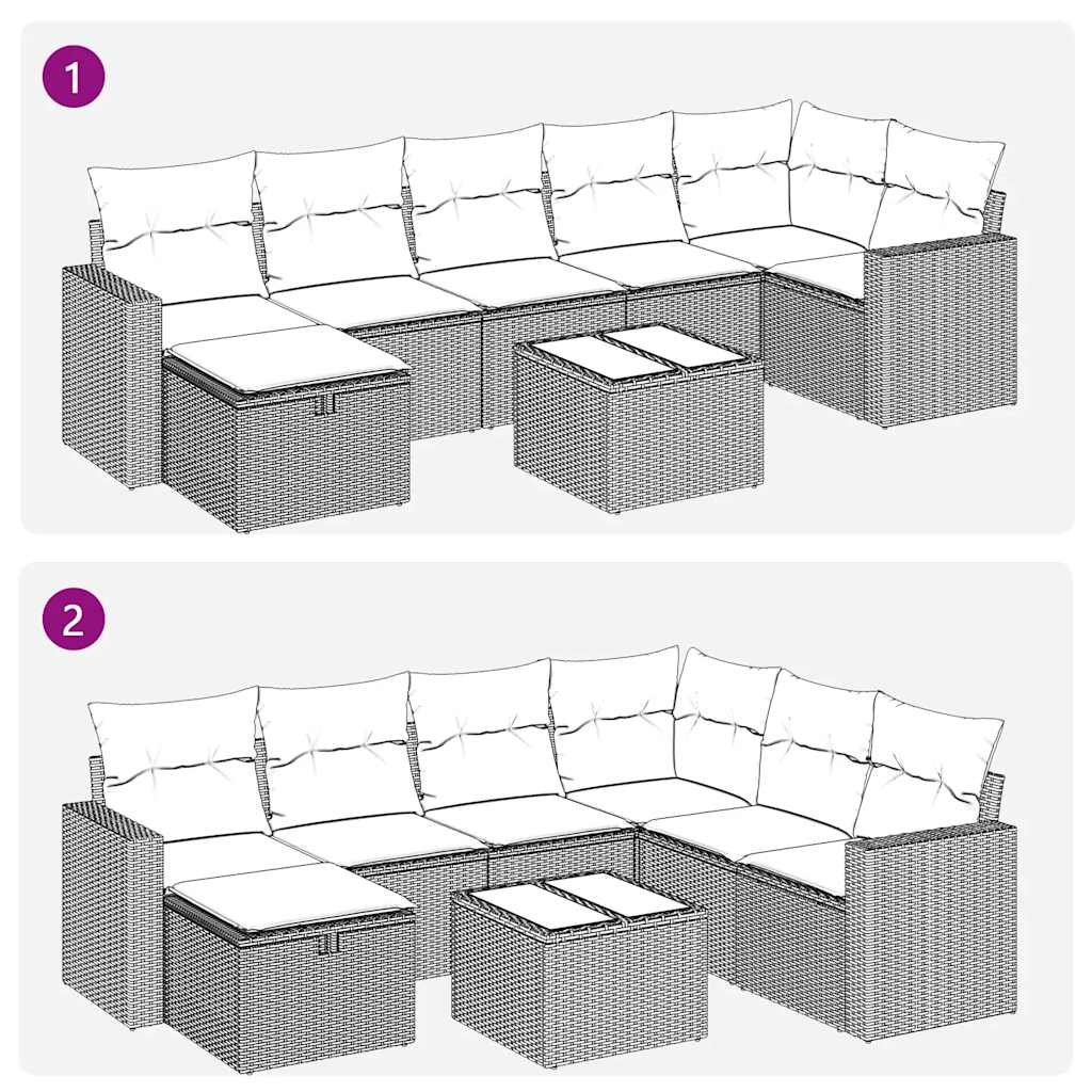 Set Divano da Giardino 8pz con Cuscini Grigio Chiaro Polyrattan