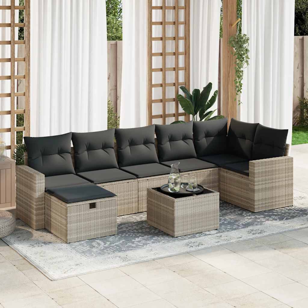 Set Divano da Giardino 8pz con Cuscini Grigio Chiaro Polyrattan