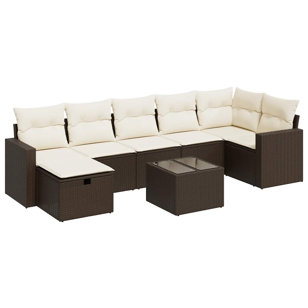 Set Divani da Giardino 8 pz con Cuscini Marrone in Polyrattan