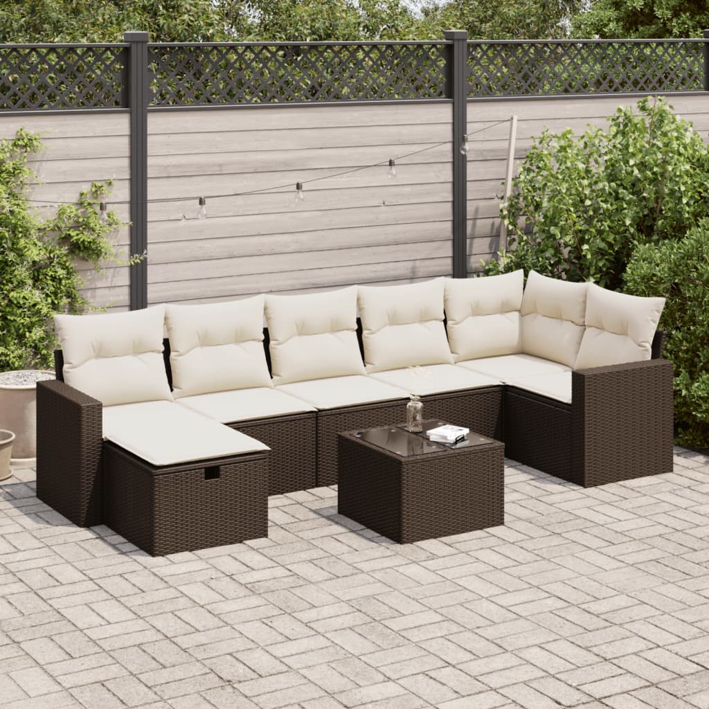 Set Divani da Giardino 8 pz con Cuscini Marrone in Polyrattan