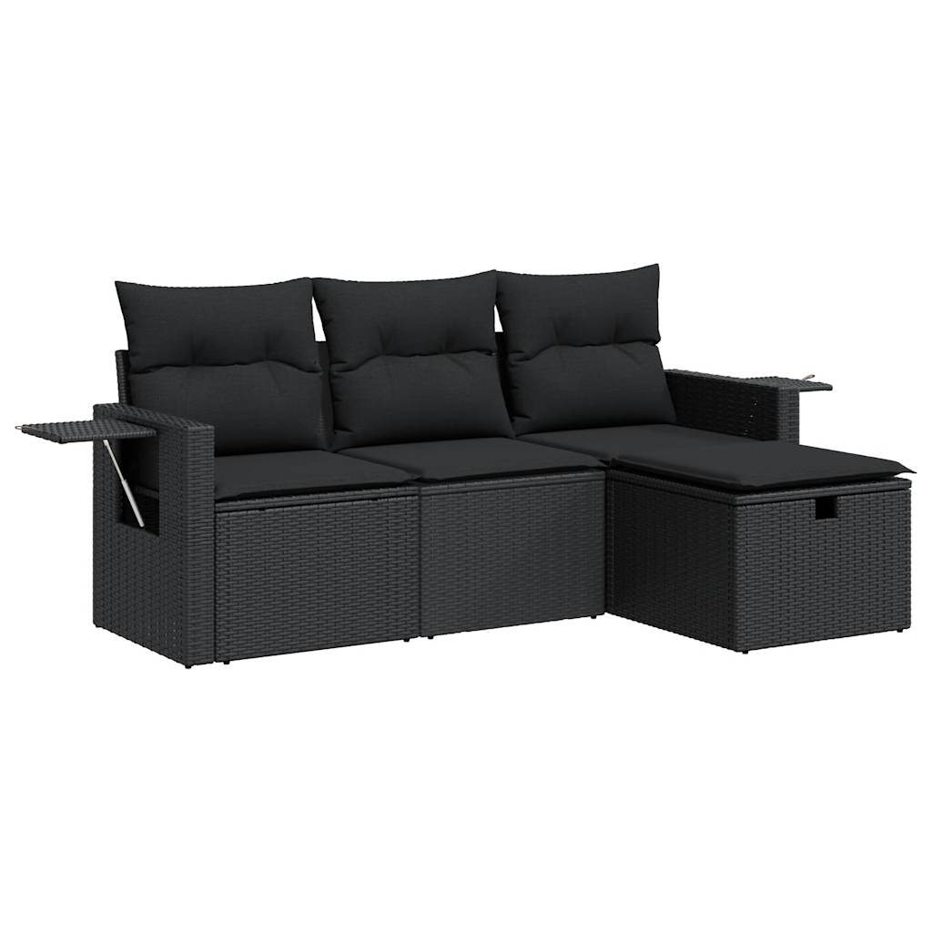 Set Divani da Giardino 4 pz con Cuscini Nero in Polyrattan