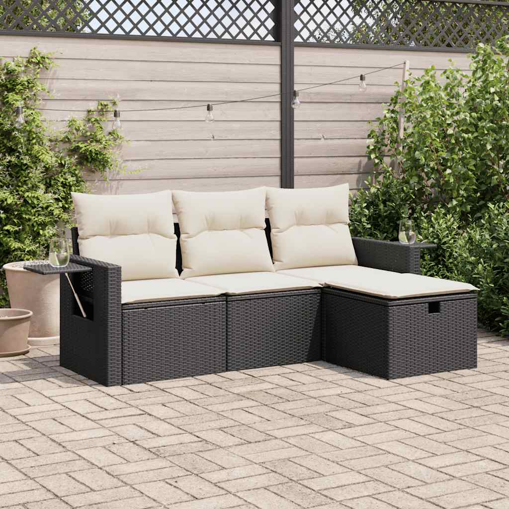 Set Divani da Giardino 4 pz con Cuscini Nero in Polyrattan