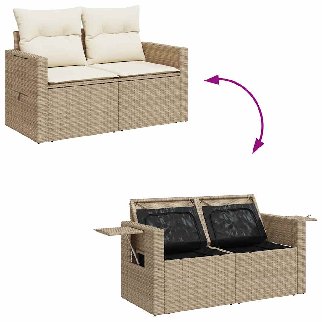 Set Divano da Giardino 4 pz con Cuscini Beige in Polyrattan