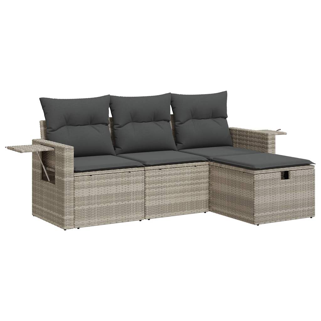 Set Divano da Giardino 4pz con Cuscini Grigio Chiaro Polyrattan