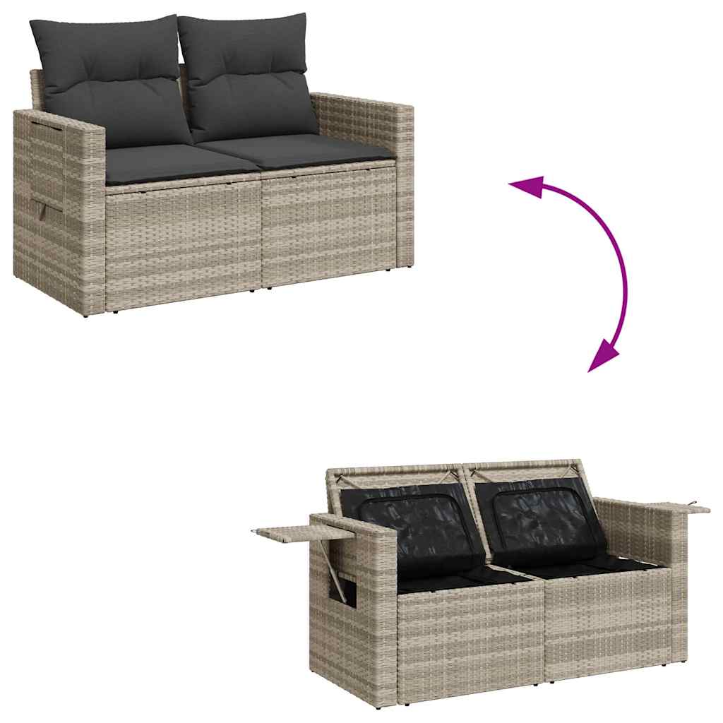 Set Divano da Giardino 4pz con Cuscini Grigio Chiaro Polyrattan