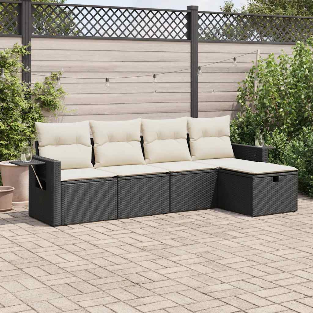 Set Divani da Giardino 5 pz con Cuscini in Polyrattan Nero