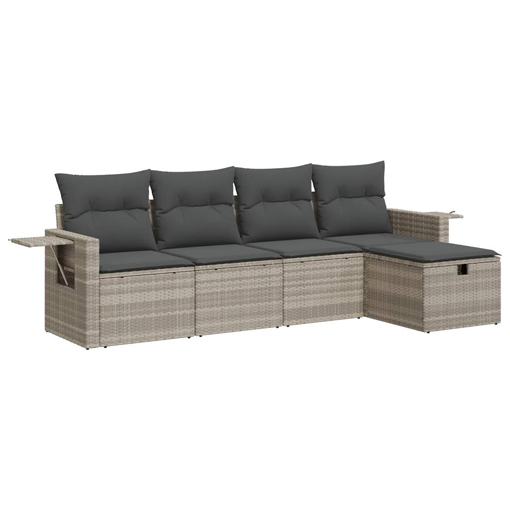 Set Divano da Giardino 5pz con Cuscini Grigio Chiaro Polyrattan