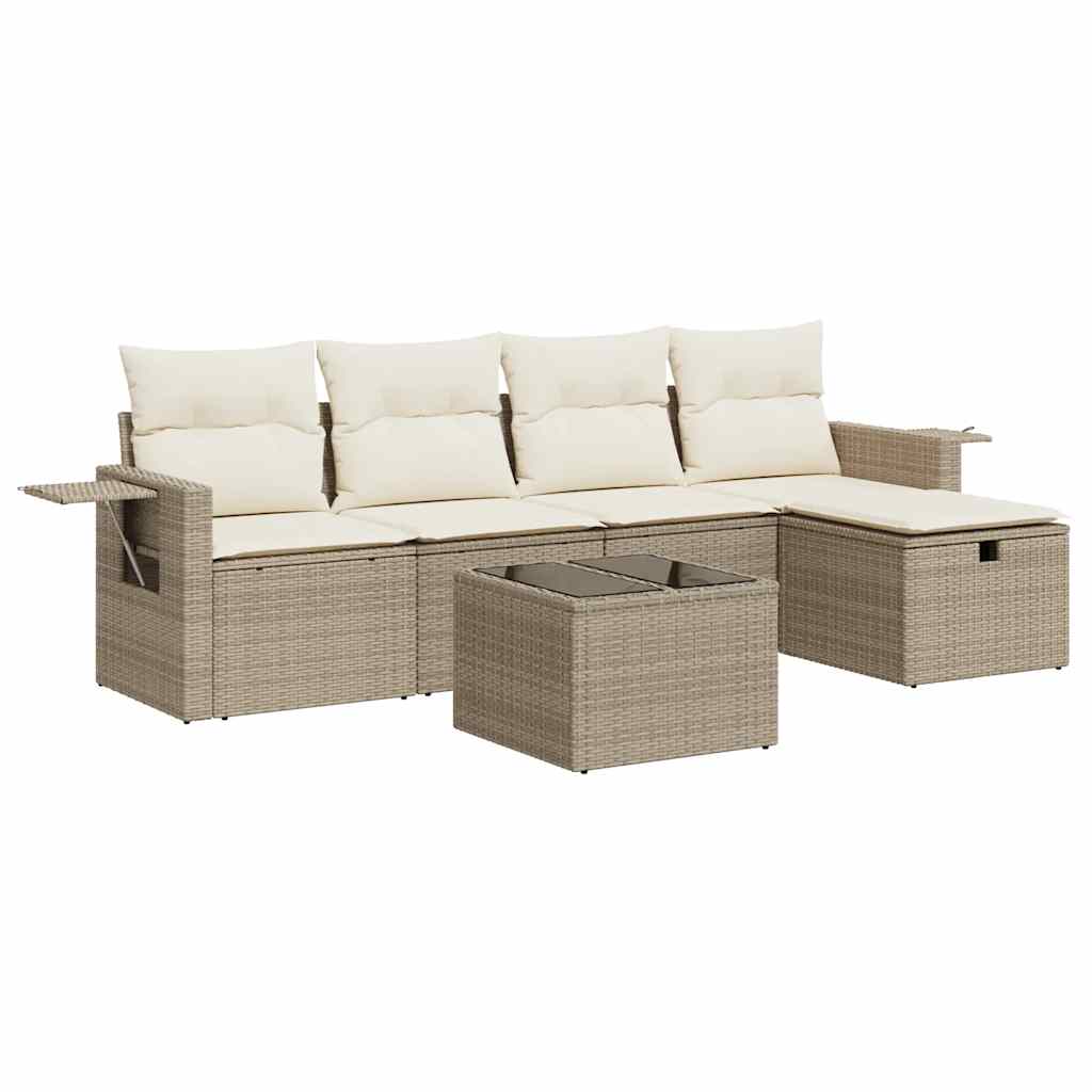 Set Divano da Giardino 6 pz con Cuscini Beige in Polyrattan