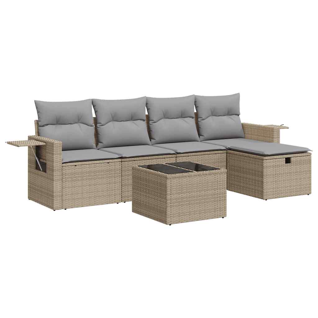 Set Divano da Giardino 6 pz con Cuscini Beige in Polyrattan