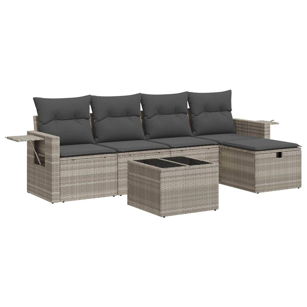 Set Divano da Giardino 6pz con Cuscini Grigio Chiaro Polyrattan