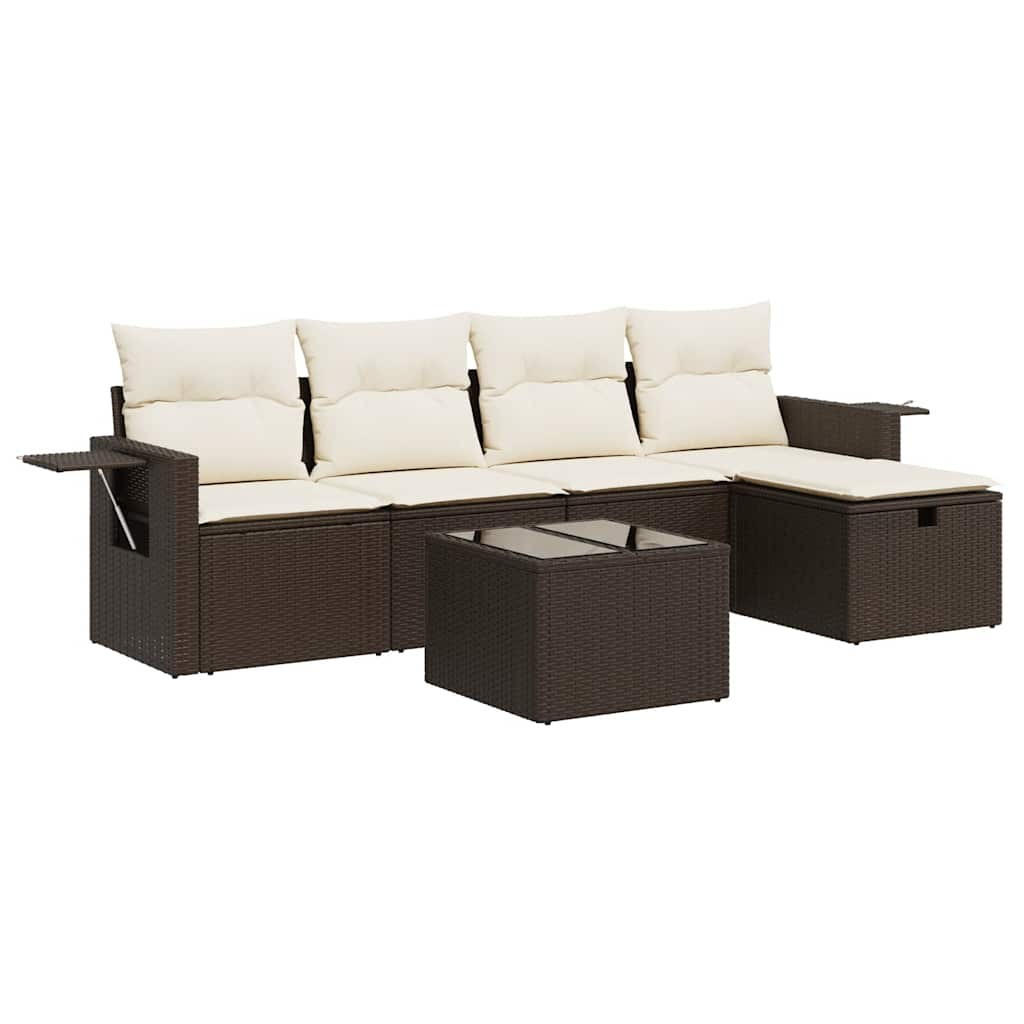 Set Divano da Giardino 6 pz con Cuscini Marrone in Polyrattan