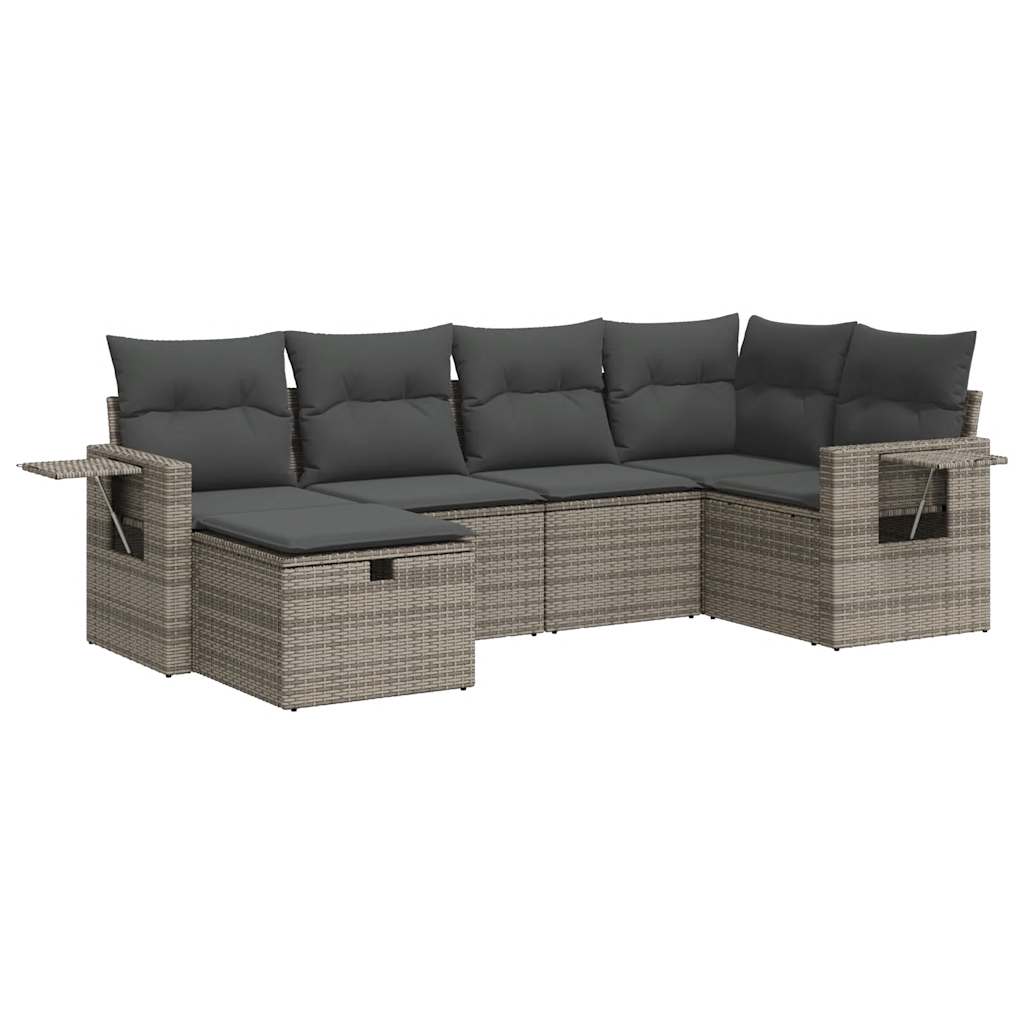 Set Divano da Giardino 6 pz con Cuscini Grigio in Polyrattan