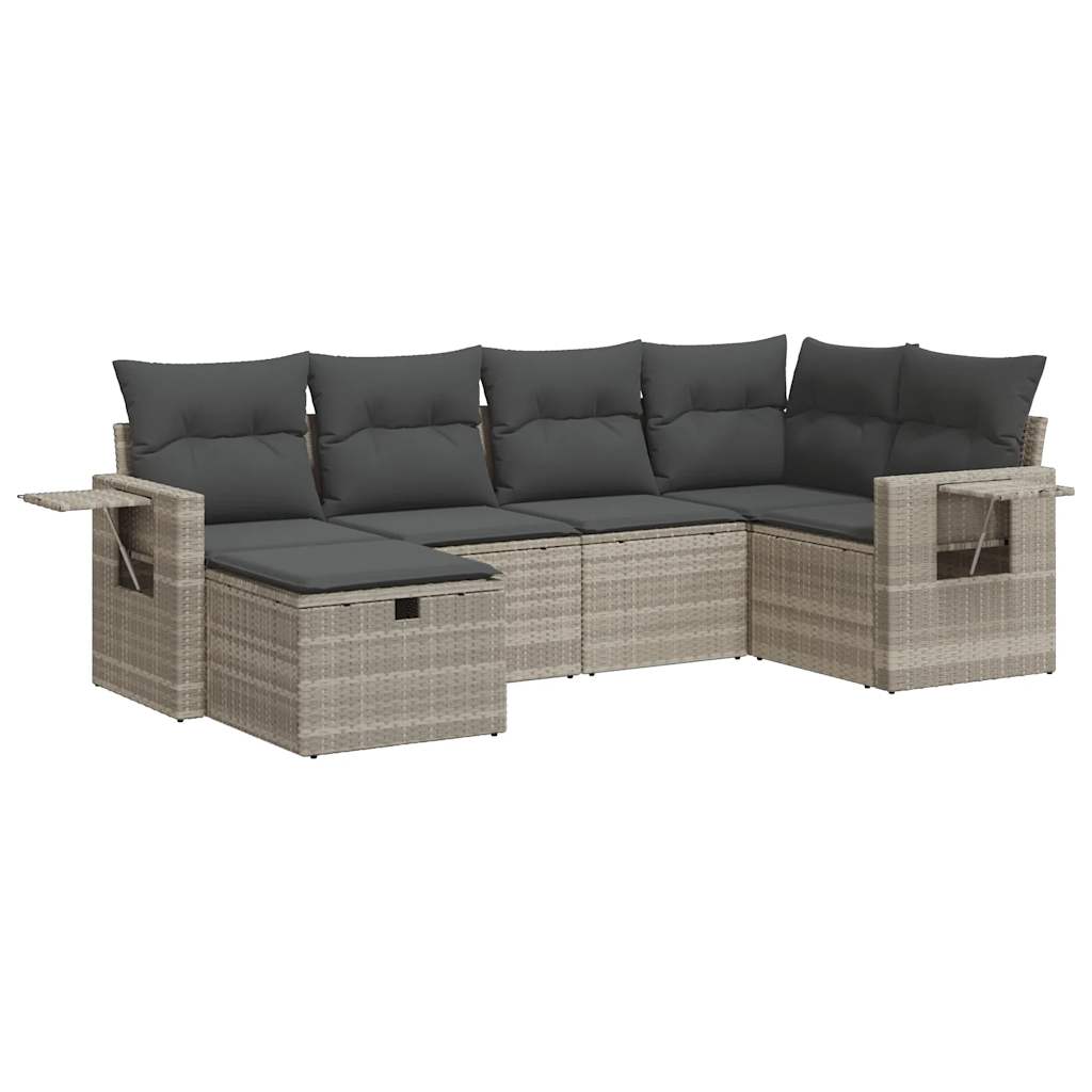 Set Divano da Giardino 6pz con Cuscini Grigio Chiaro Polyrattan