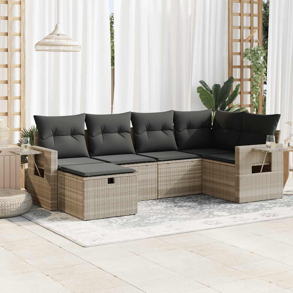 Set Divano da Giardino 6pz con Cuscini Grigio Chiaro Polyrattan