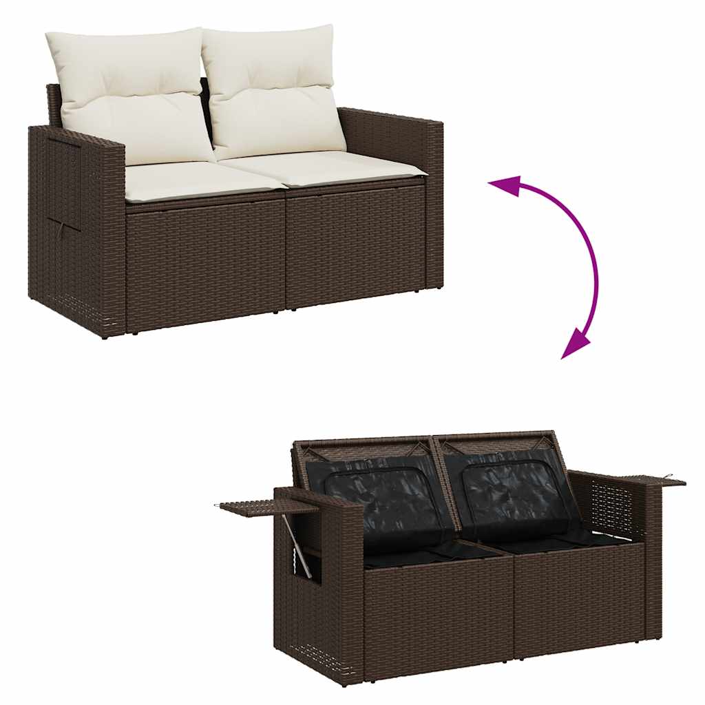 Set Divano da Giardino 6 pz con Cuscini Marrone in Polyrattan