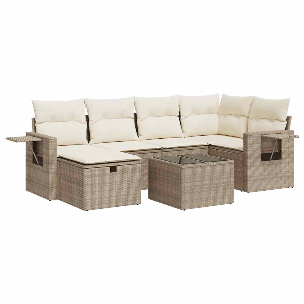 Set Divani da Giardino 7 pz con Cuscini Beige in Polyrattan