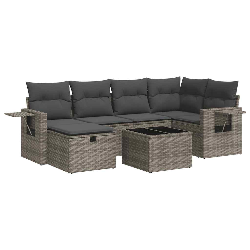 Set Divani da Giardino 7 pz con Cuscini Grigio in Polyrattan