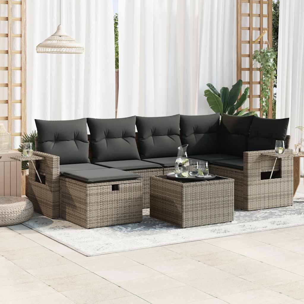 Set Divani da Giardino 7 pz con Cuscini Grigio in Polyrattan