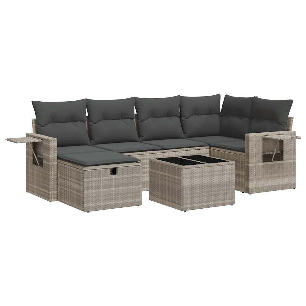 Set Divani da Giardino 7pz con Cuscini Grigio Chiaro Polyrattan