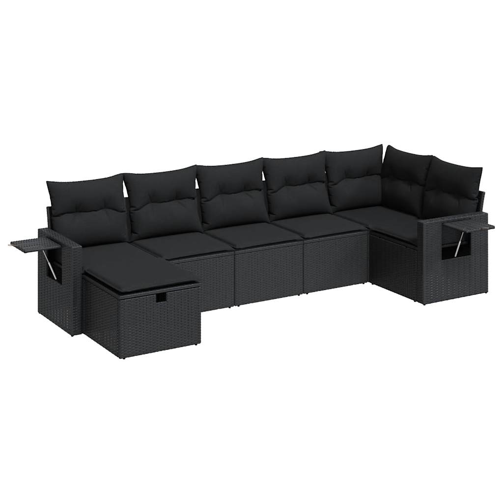 Set Divani da Giardino con Cuscini 7pz Nero Polyrattan