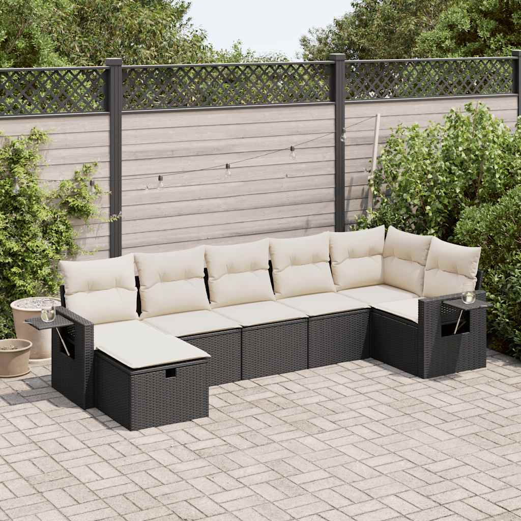 Set Divani da Giardino con Cuscini 7pz Nero Polyrattan