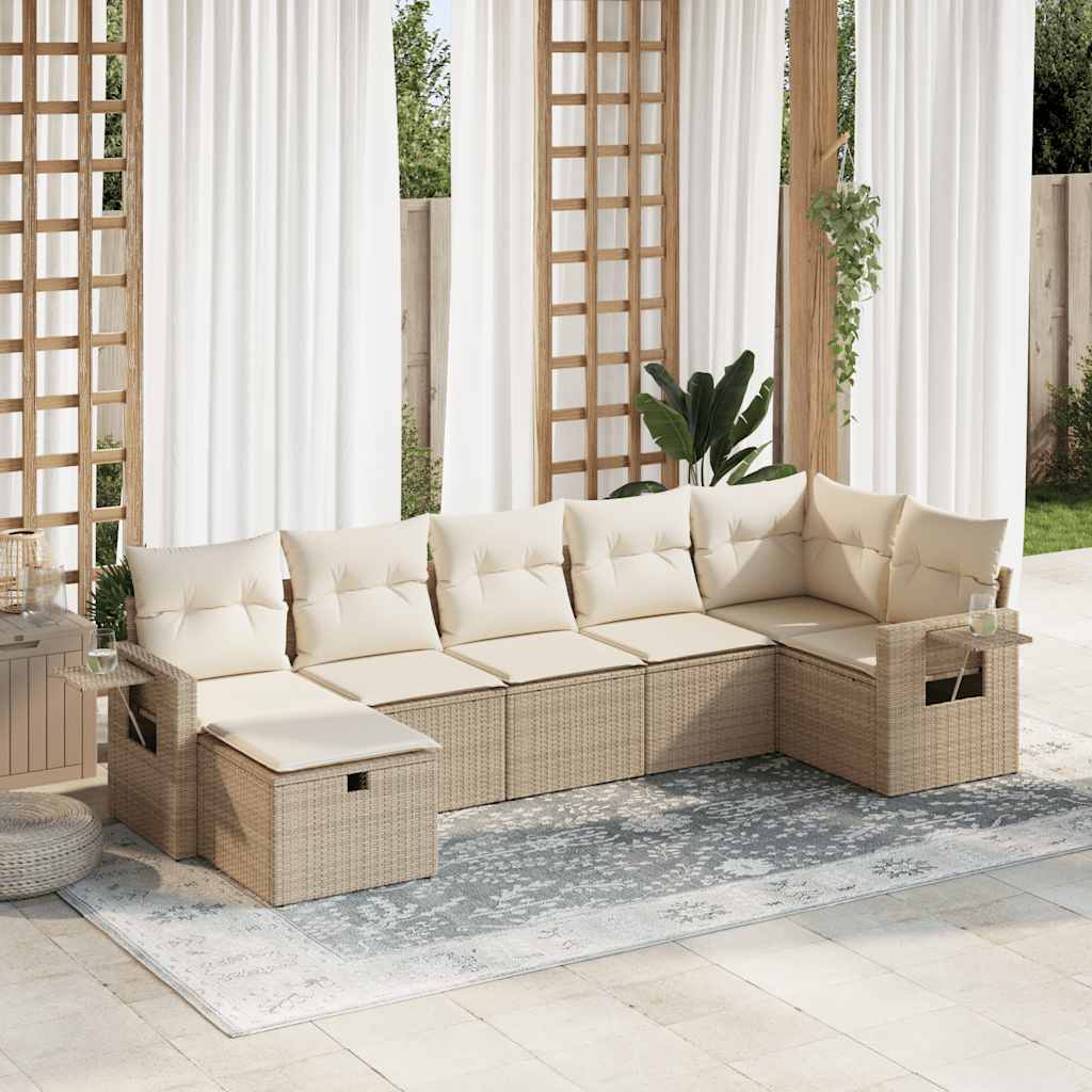 Set Divani da Giardino 7 pz con Cuscini Beige in Polyrattan