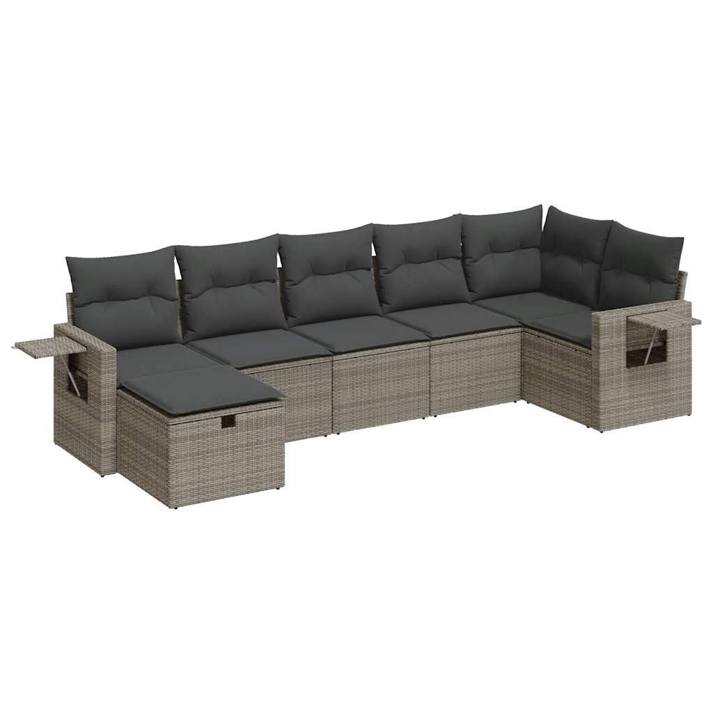 Set Divani da Giardino 7 pz con Cuscini Grigio in Polyrattan