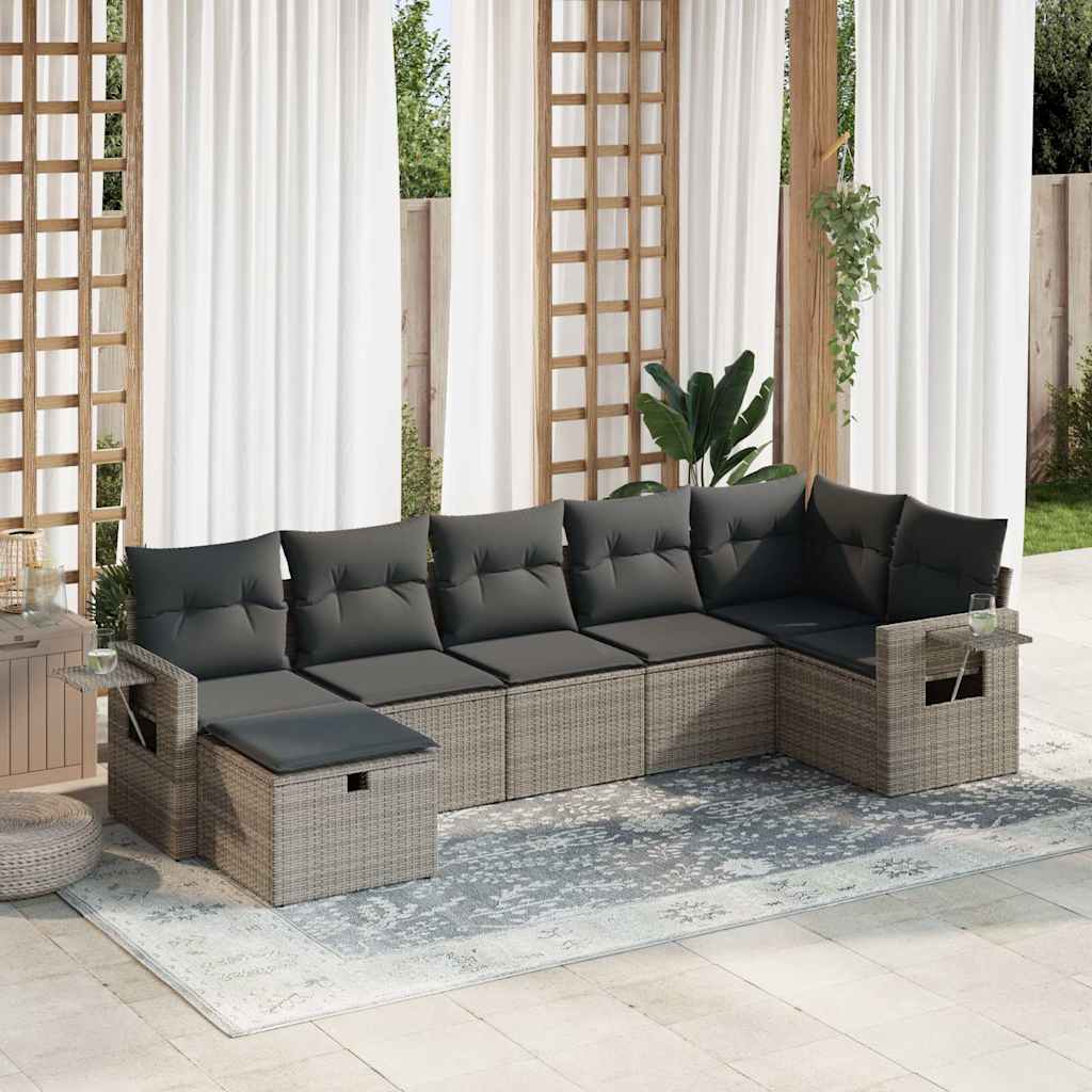 Set Divani da Giardino 7 pz con Cuscini Grigio in Polyrattan