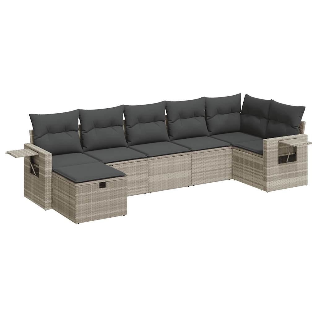 Set Divani da Giardino 7pz con Cuscini Grigio Chiaro Polyrattan