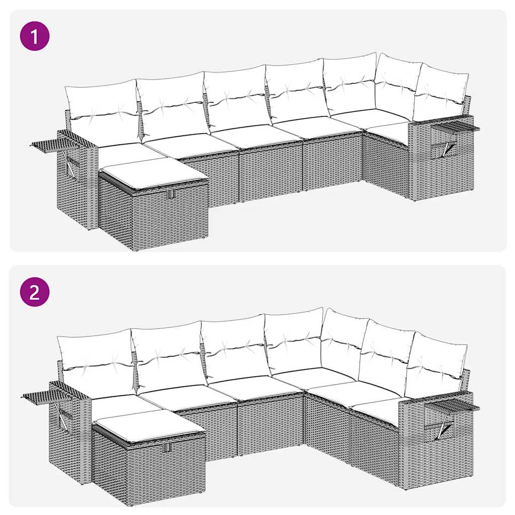 Set Divani da Giardino 7pz con Cuscini Grigio Chiaro Polyrattan