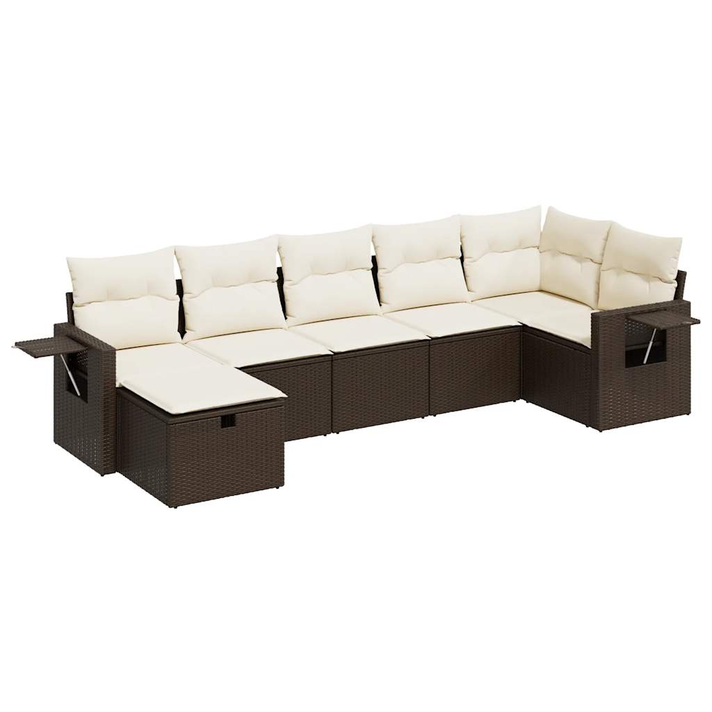 Set Divani da Giardino 7 pz con Cuscini Marrone in Polyrattan