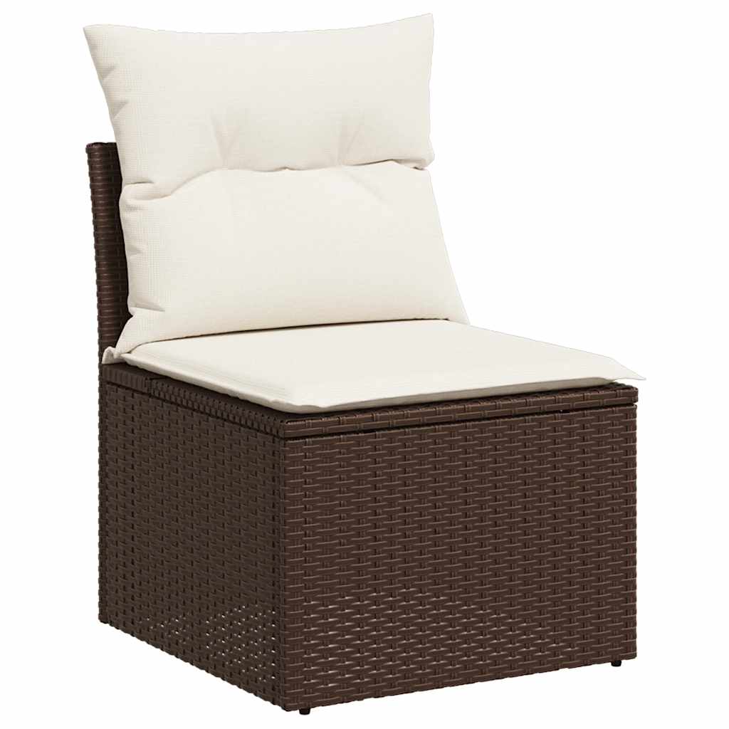 Set Divani da Giardino 7 pz con Cuscini Marrone in Polyrattan