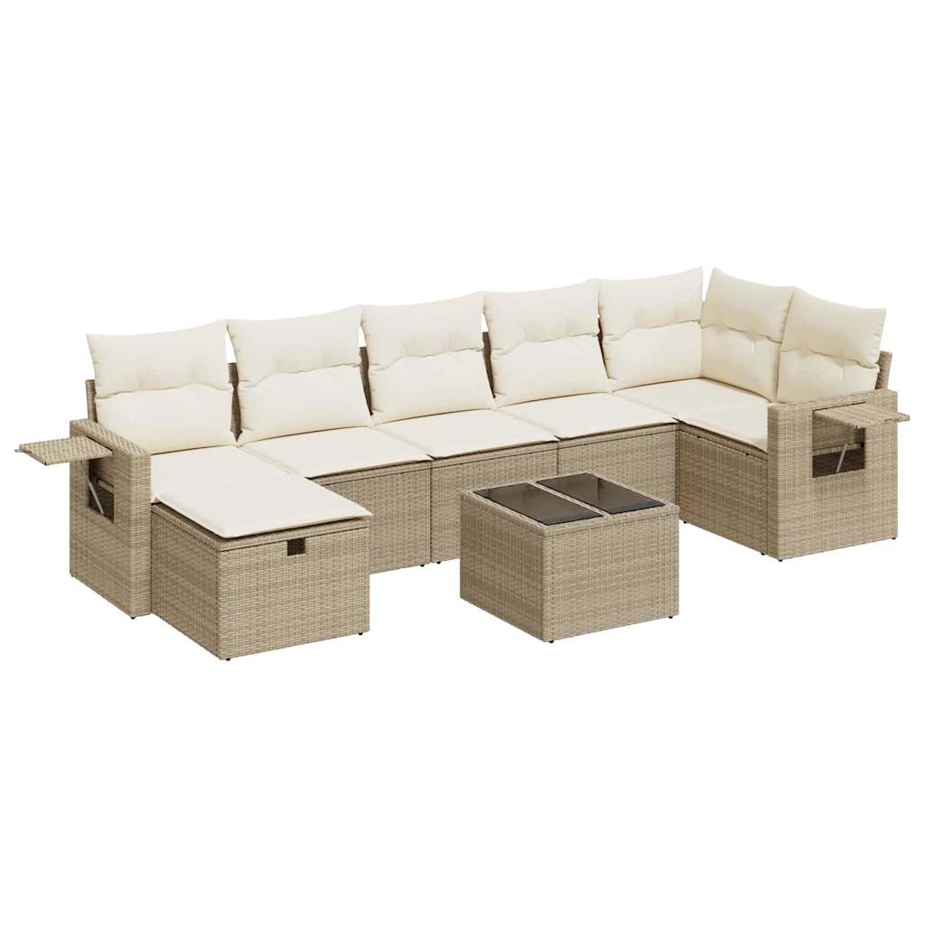 Set Divano da Giardino 8 pz con Cuscini Beige in Polyrattan