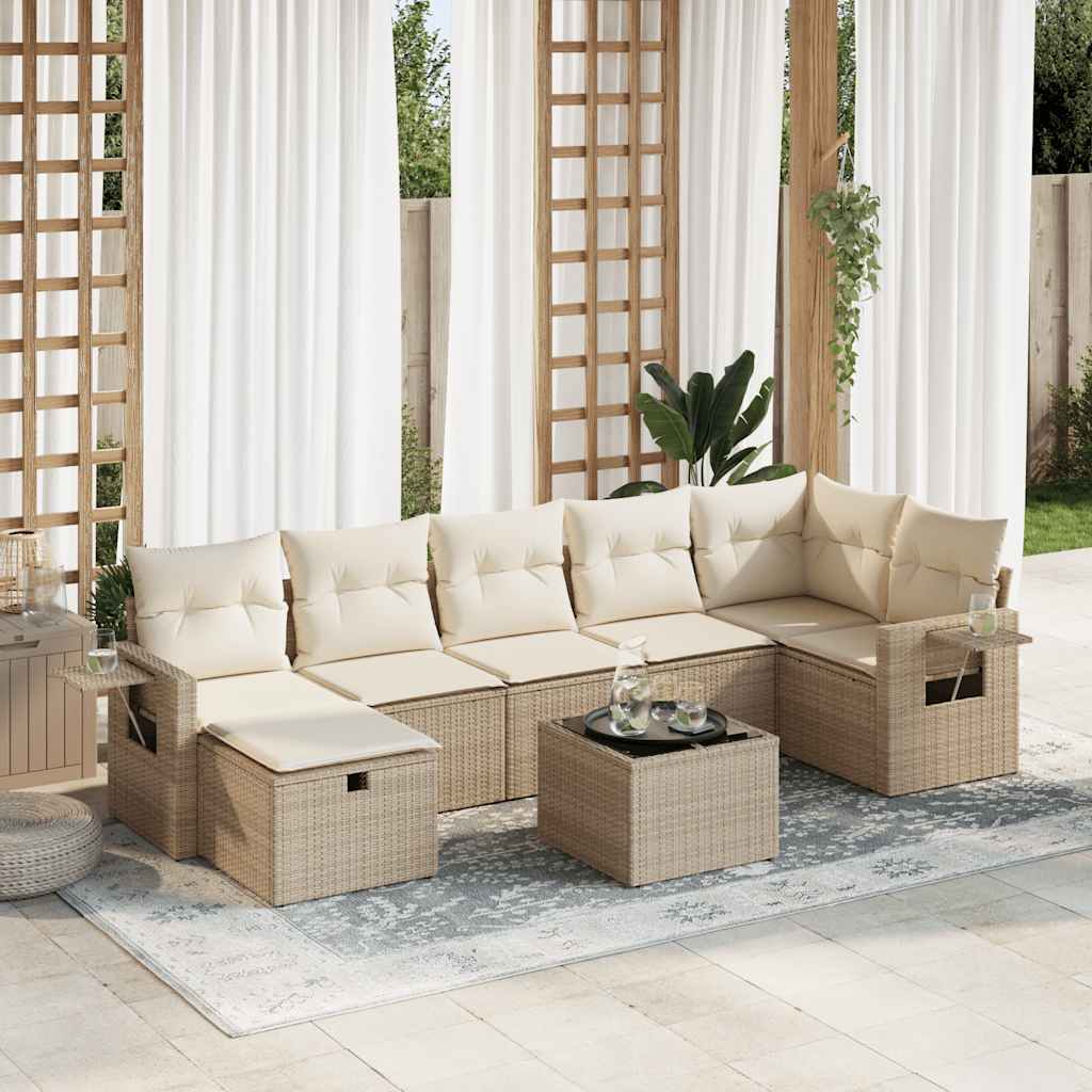 Set Divano da Giardino 8 pz con Cuscini Beige in Polyrattan